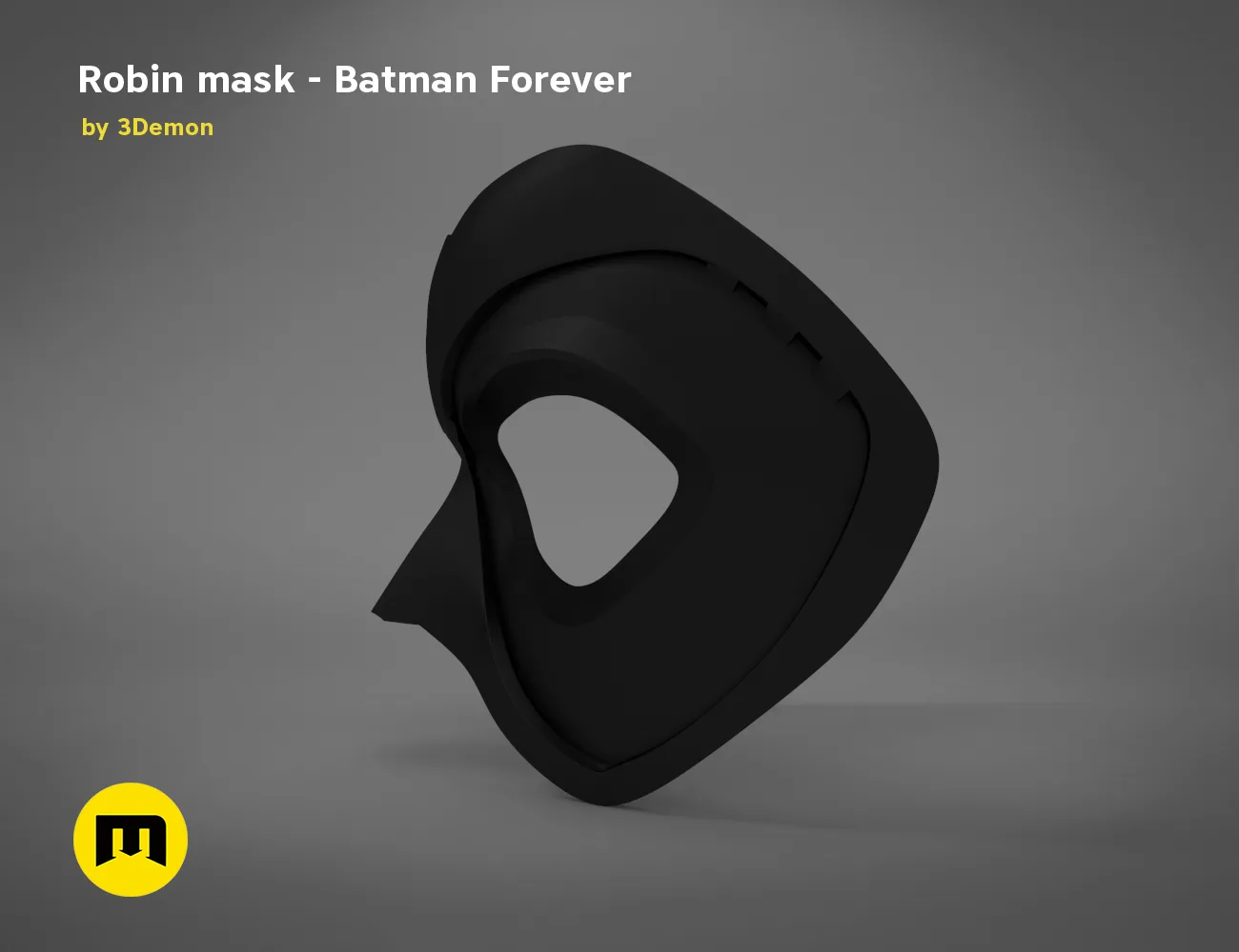 3D model render of Robin mask, Batman Forever cosplay prop, side view STL preview