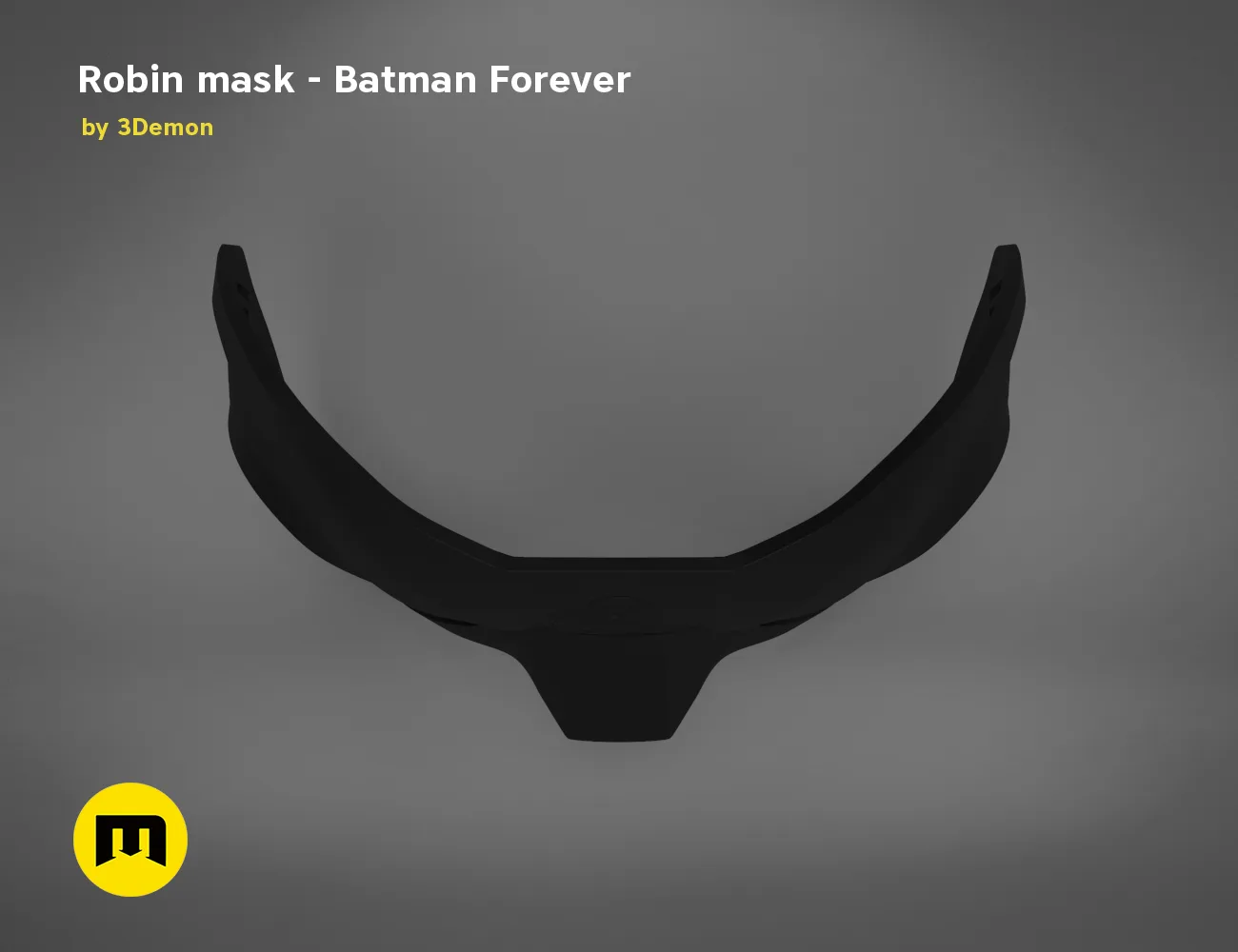 3D model render of Robin mask, Batman Forever, sleek black cosplay prop STL