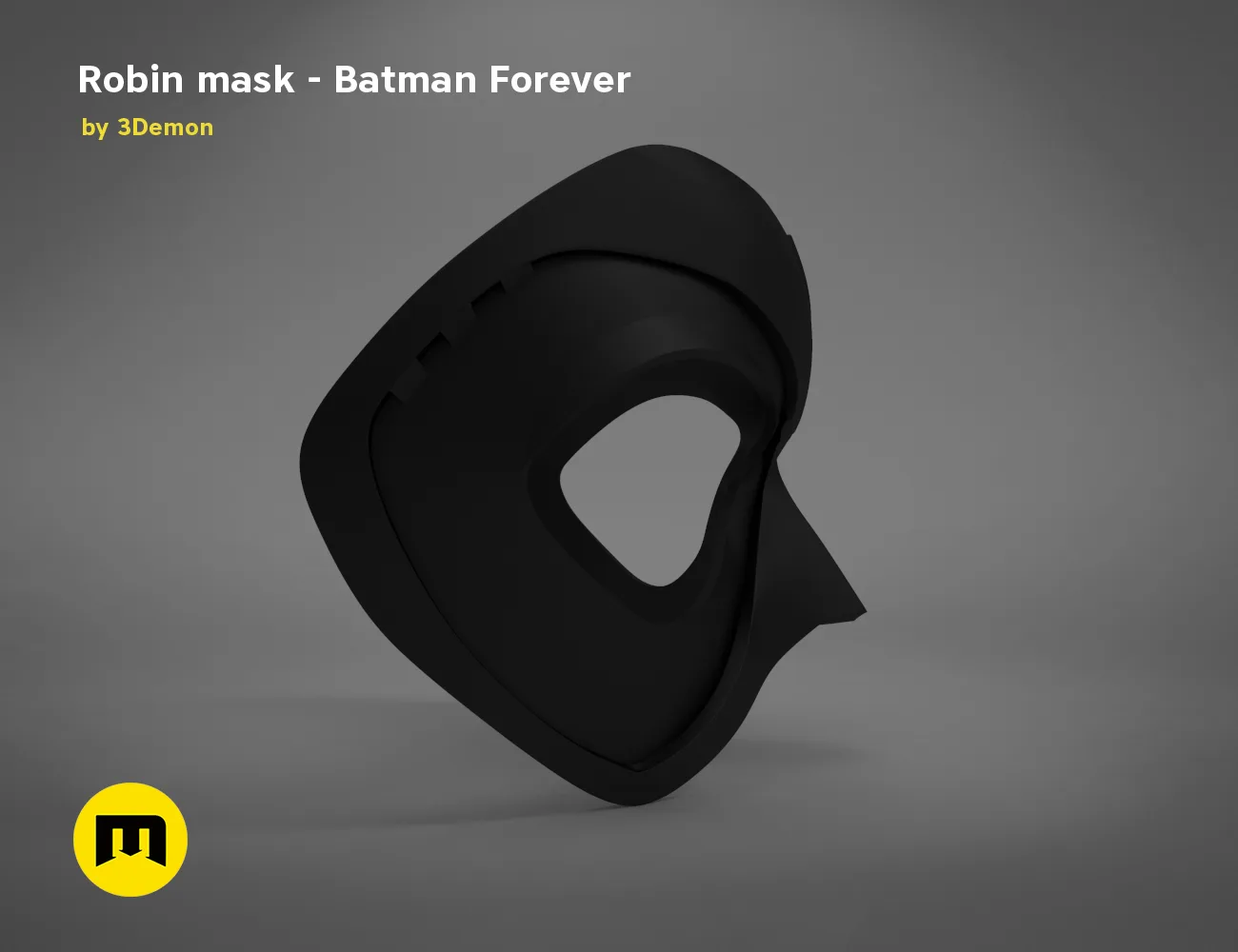 3D model render of Batman Forever Robin mask, side view, 3D print cosplay prop