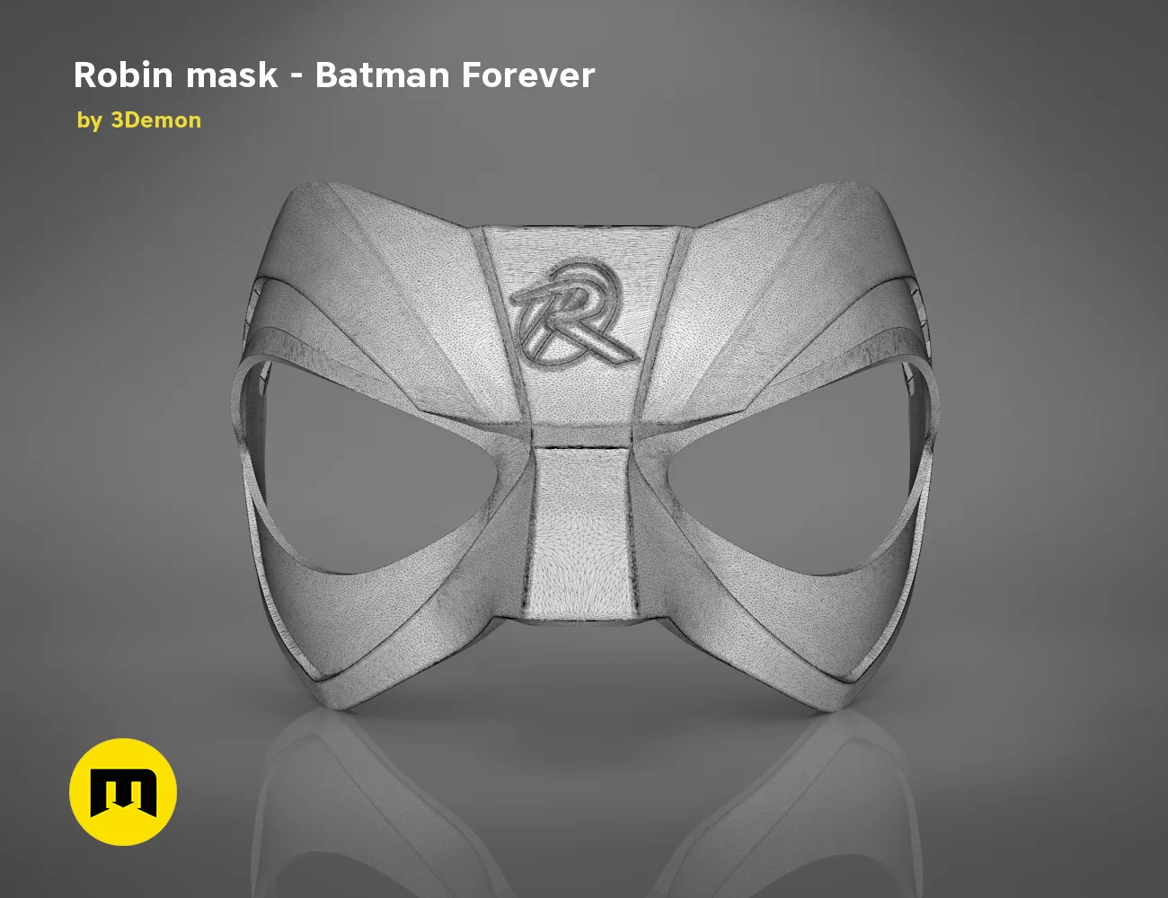 3D model render of Robin mask - Batman Forever, detailed cosplay prop with bat-ear design
