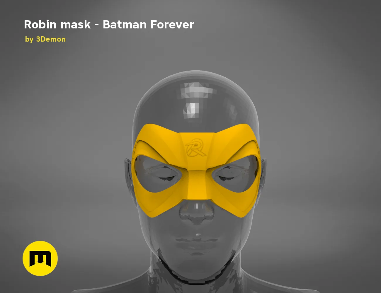 3D model render of Robin mask, Batman Forever cosplay prop, yellow and black 3D print