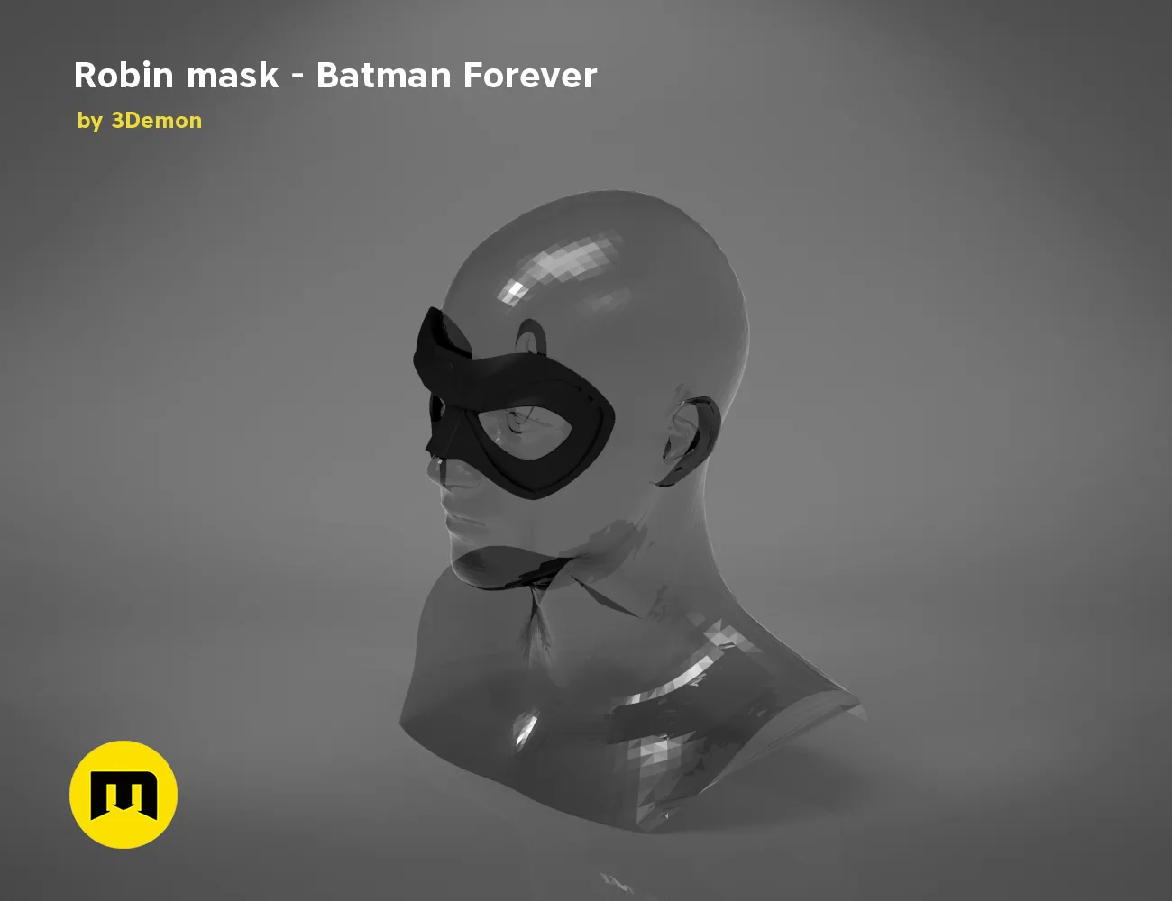 3D visualization of Robin mask - Batman Forever, translucent cosplay prop STL preview