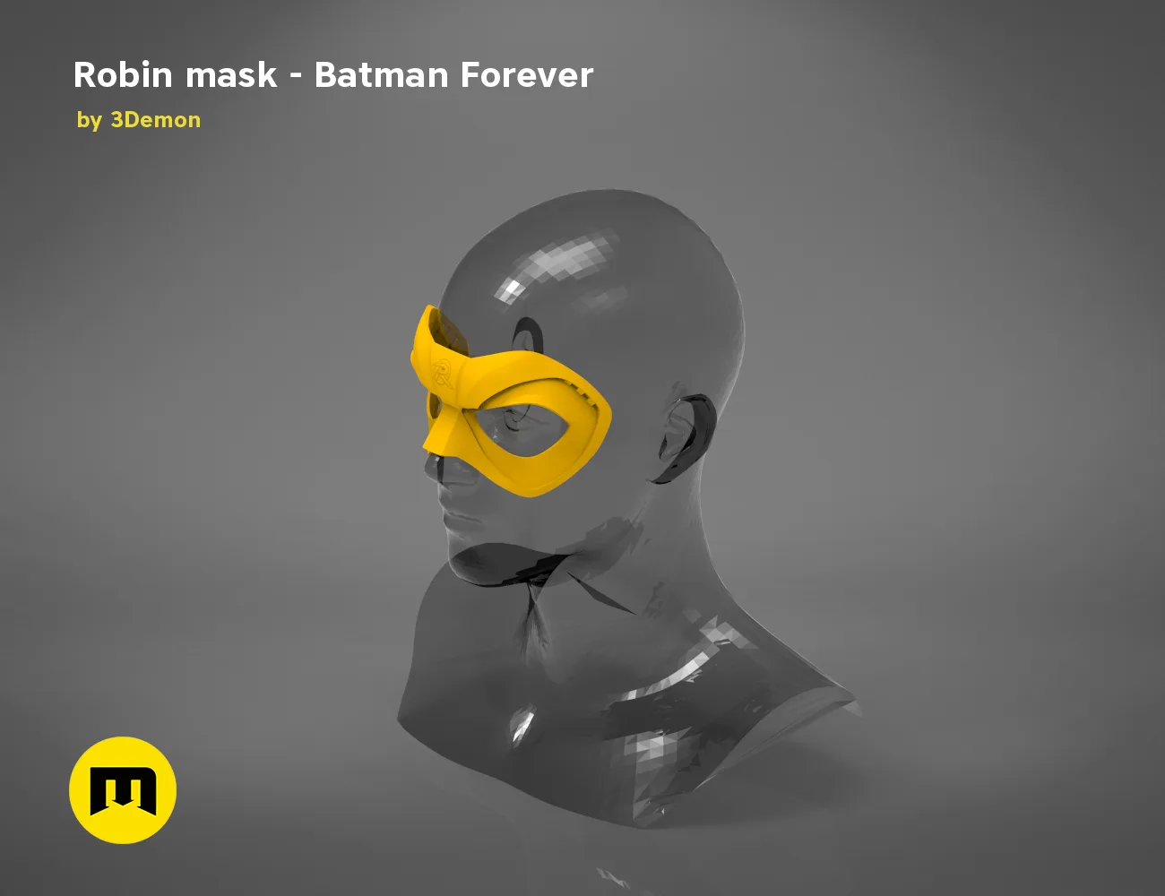 3D model render of Robin mask – Batman Forever, yellow ears cosplay prop, side view