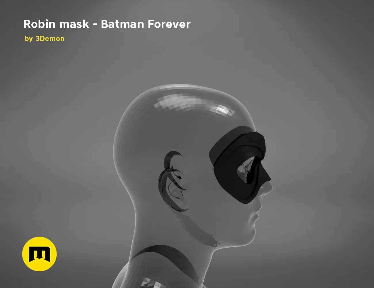 3D model render of Robin mask, Batman Forever, side view cosplay prop