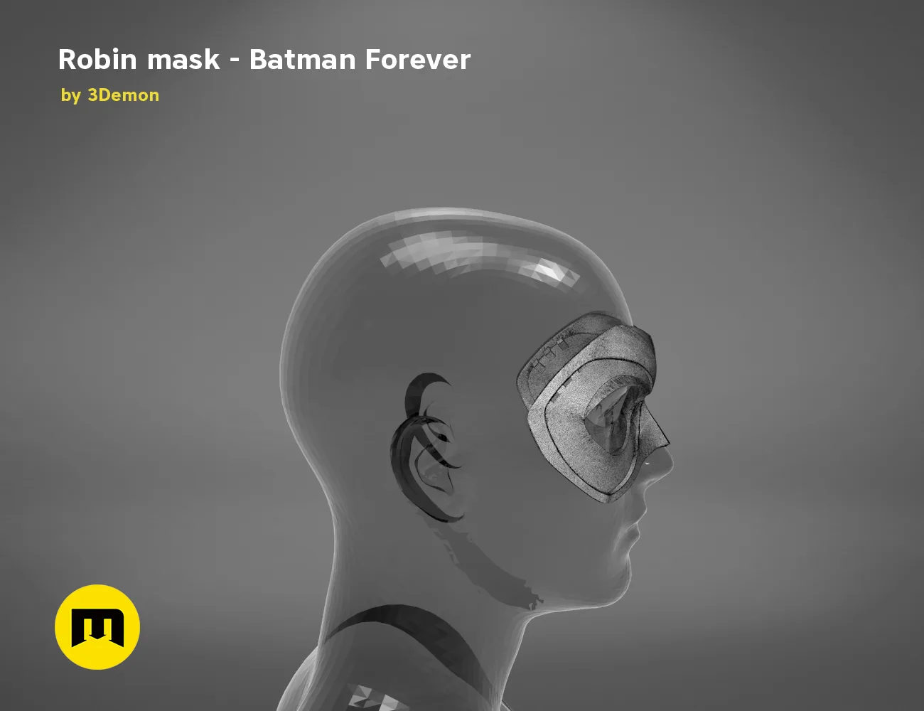 3D model render of Robin mask, Batman Forever, side view cosplay prop 3D print