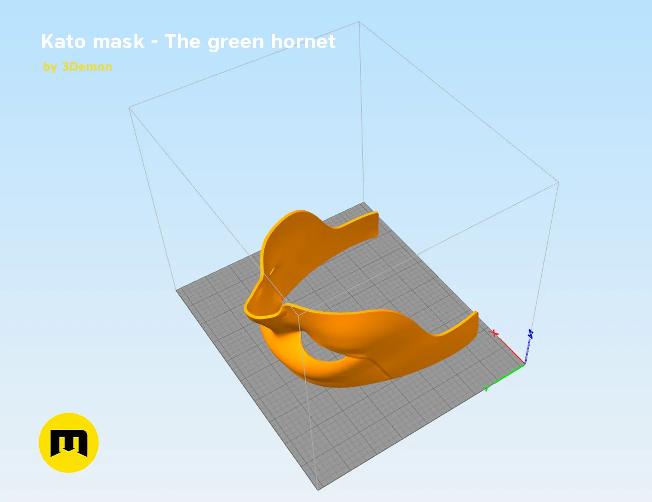 Slicer screenshot of Kato mask STL, orange parts on print bed, 3D print cosplay prop