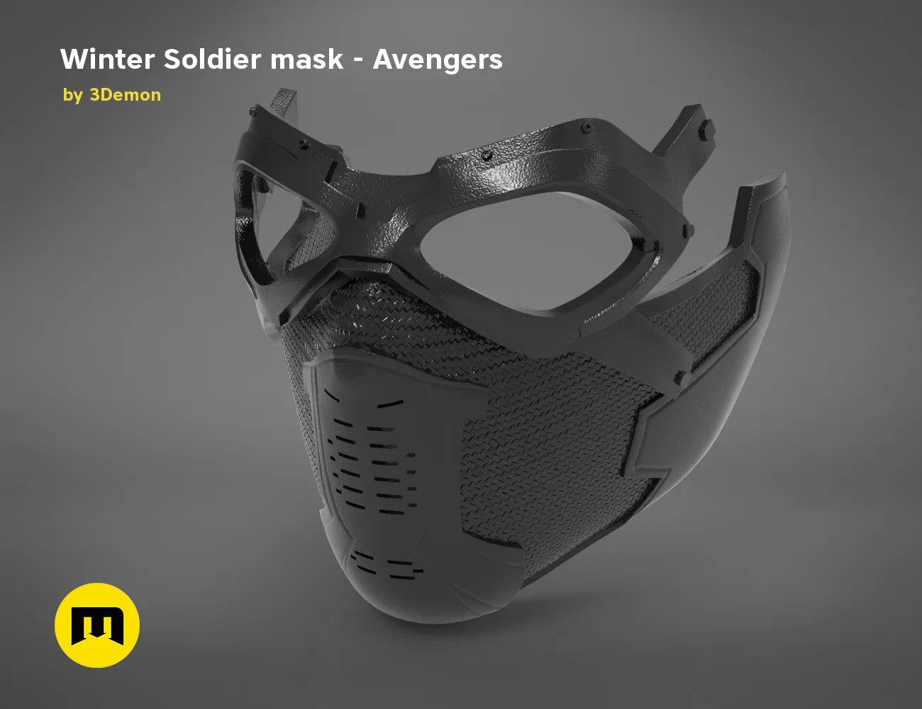 3D visualization of Winter Soldier mask, detailed faceplate and ventilation design, Marvel cosplay prop
