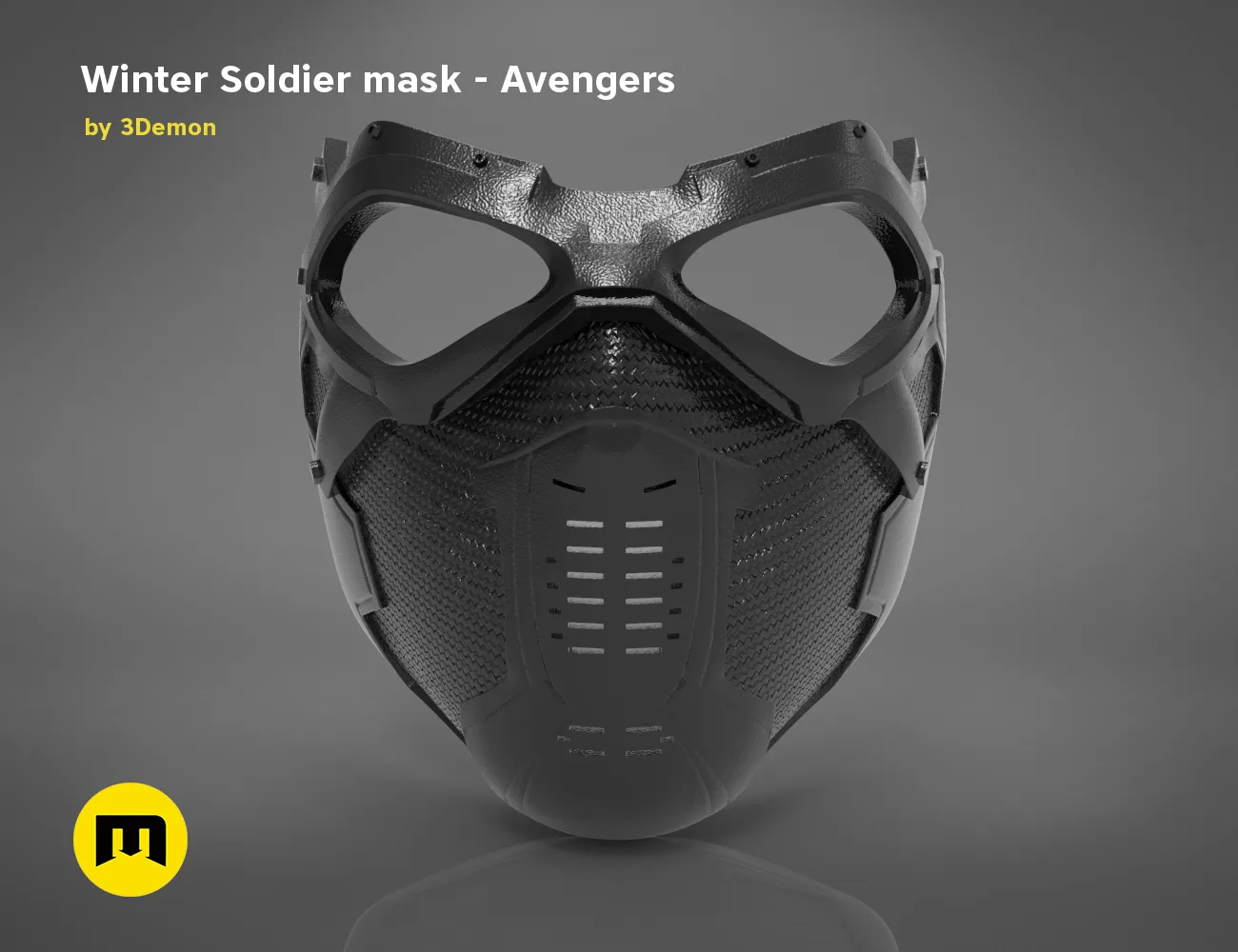 3D model render of Winter Soldier mask, front view, Marvel Avengers cosplay prop