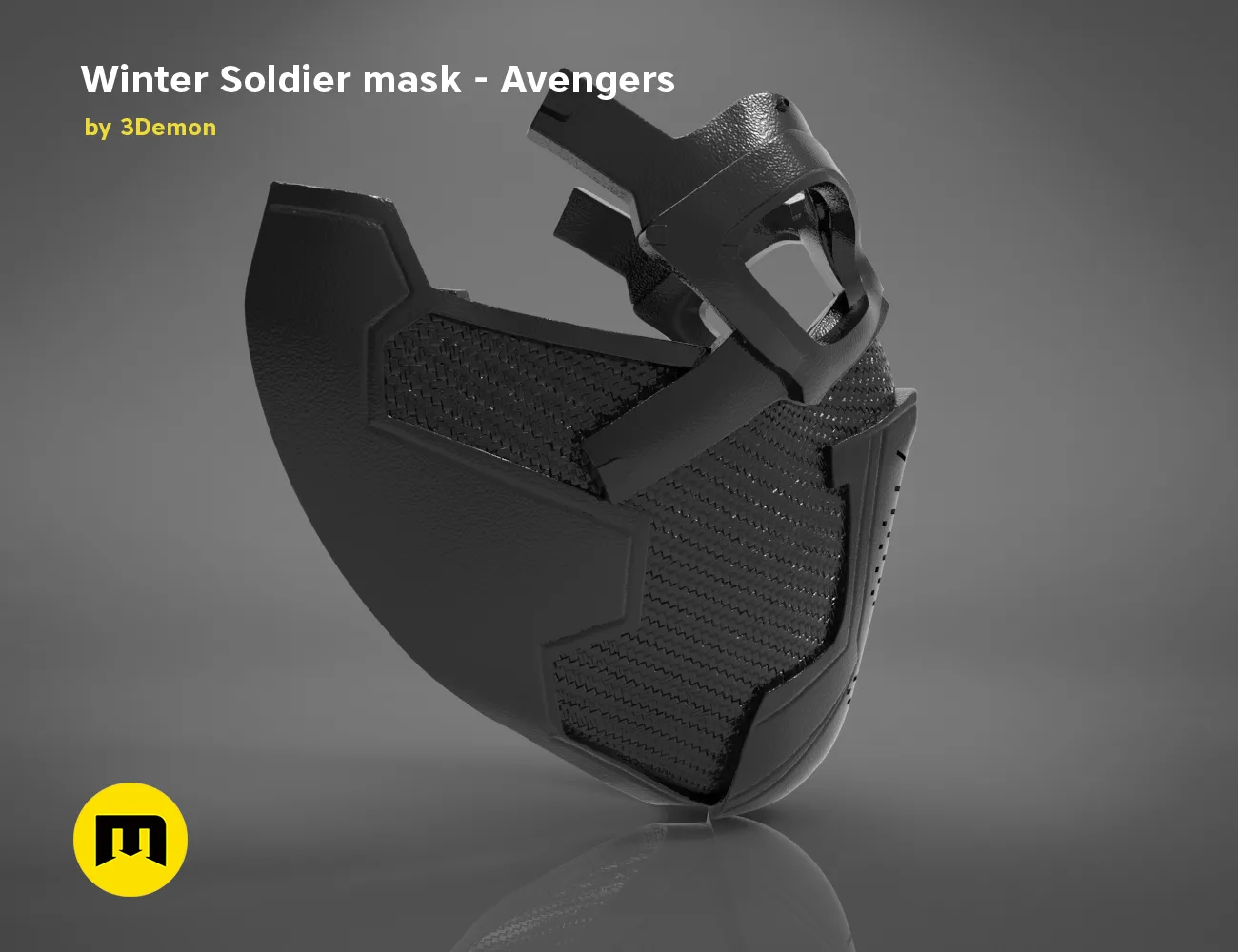 3D visualization of Winter Soldier mask, Avengers cosplay prop, detailed front view STL