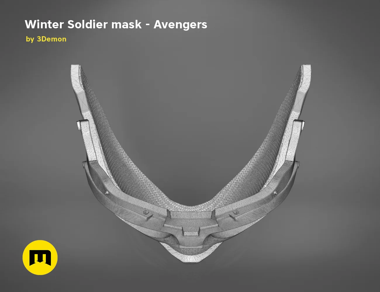 Wireframe mesh render of Winter Soldier mask, detailed side mesh topology, Avengers 3D print cosplay prop
