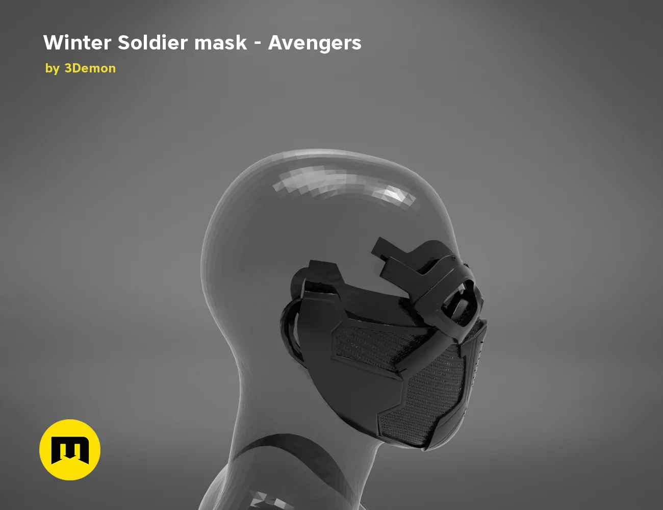 3D visualization of Winter Soldier mask, Avengers cosplay prop, side view 3D print
