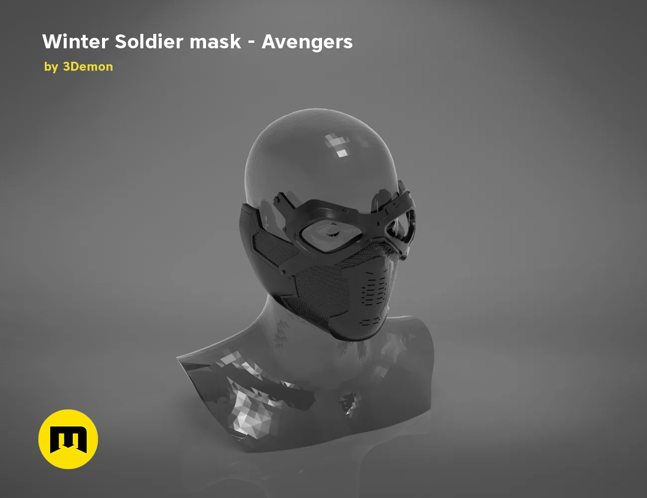 3D visualization of Winter Soldier mask, Avengers cosplay prop, detailed helmet render