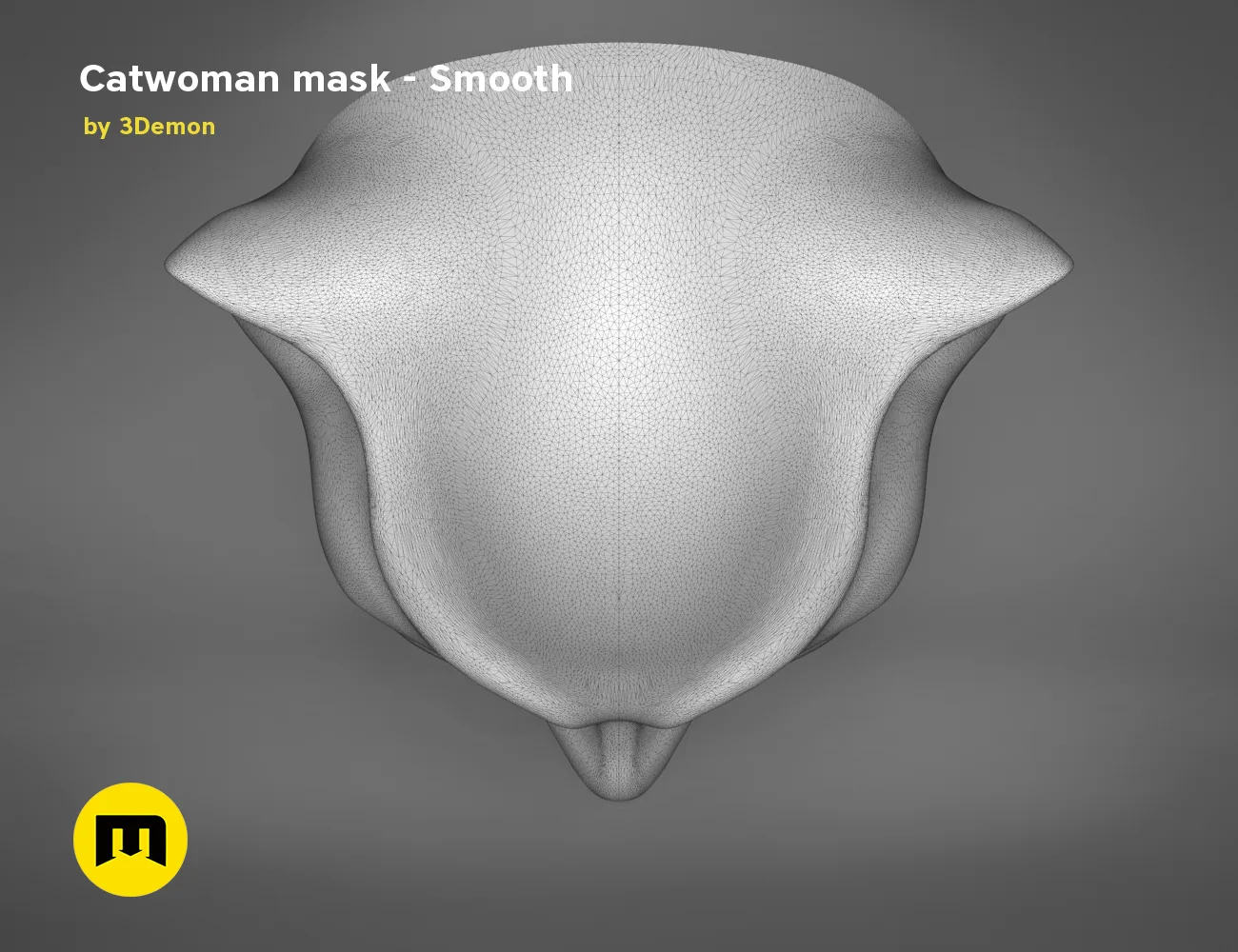 Wireframe mesh render of Catwoman comics mask STL, smooth mesh topology, 3D print cosplay prop