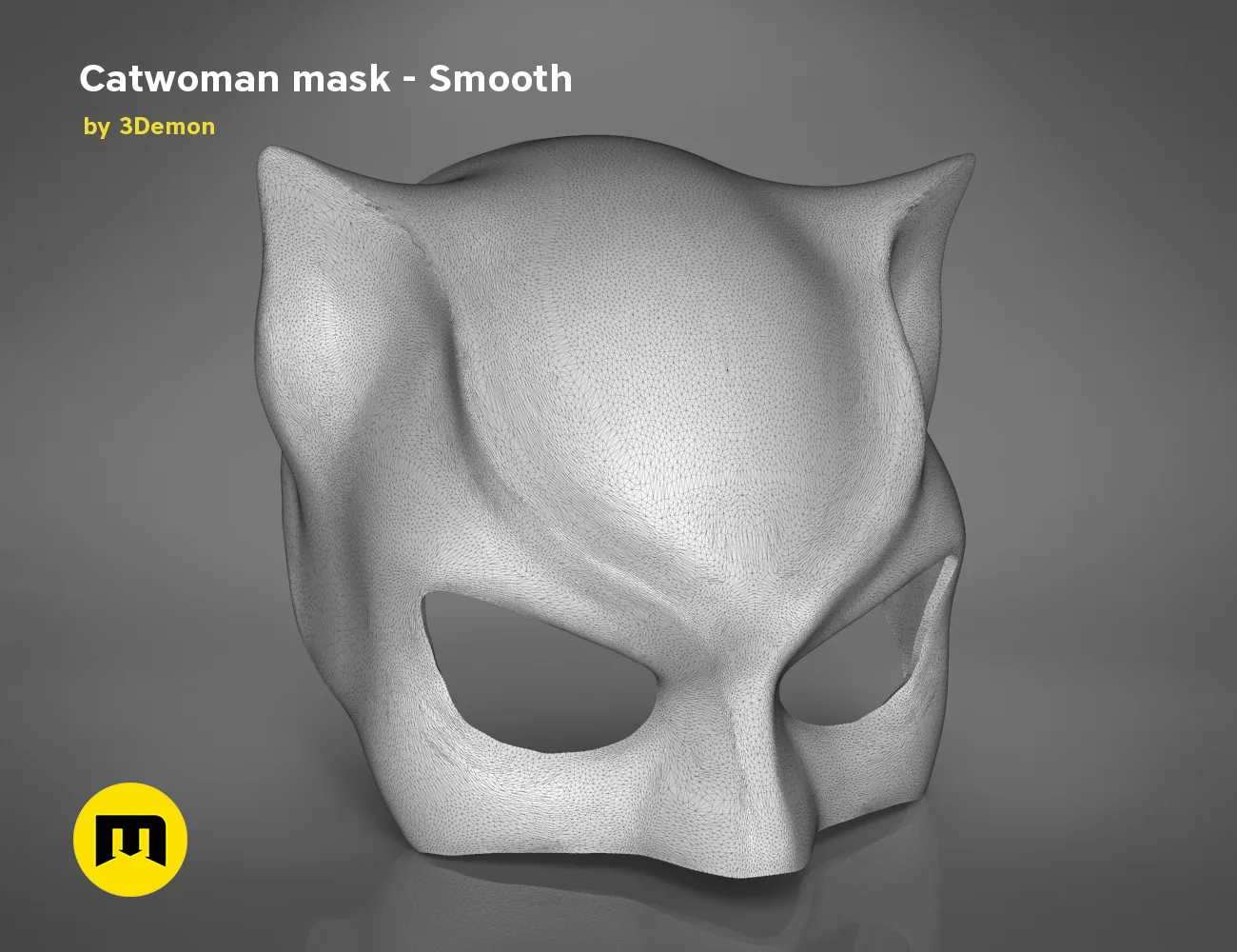 Wireframe mesh render of Catwoman comics mask STL, smooth mesh topology, 3D print cosplay prop