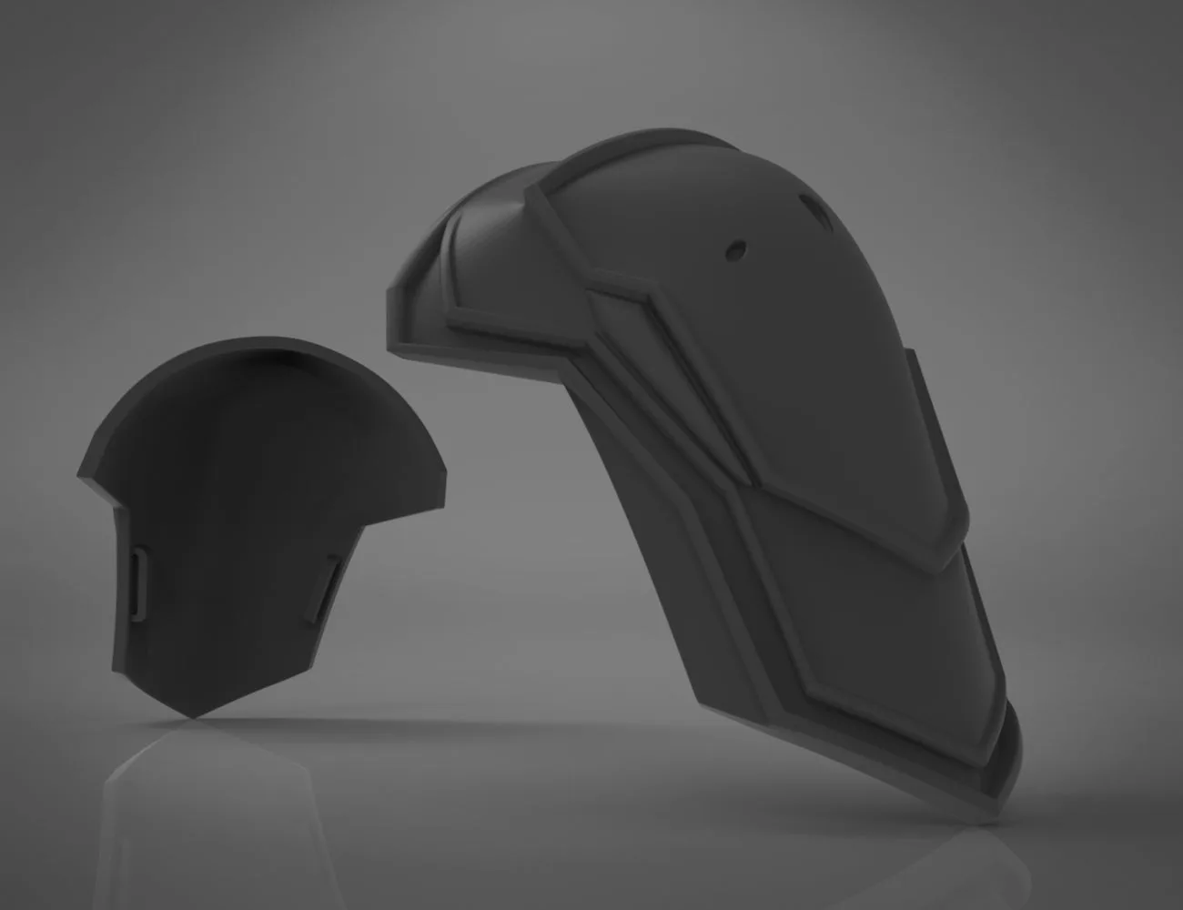 3D model render of Black Shoulder Armor - Black Widow, side view, 3D print cosplay prop