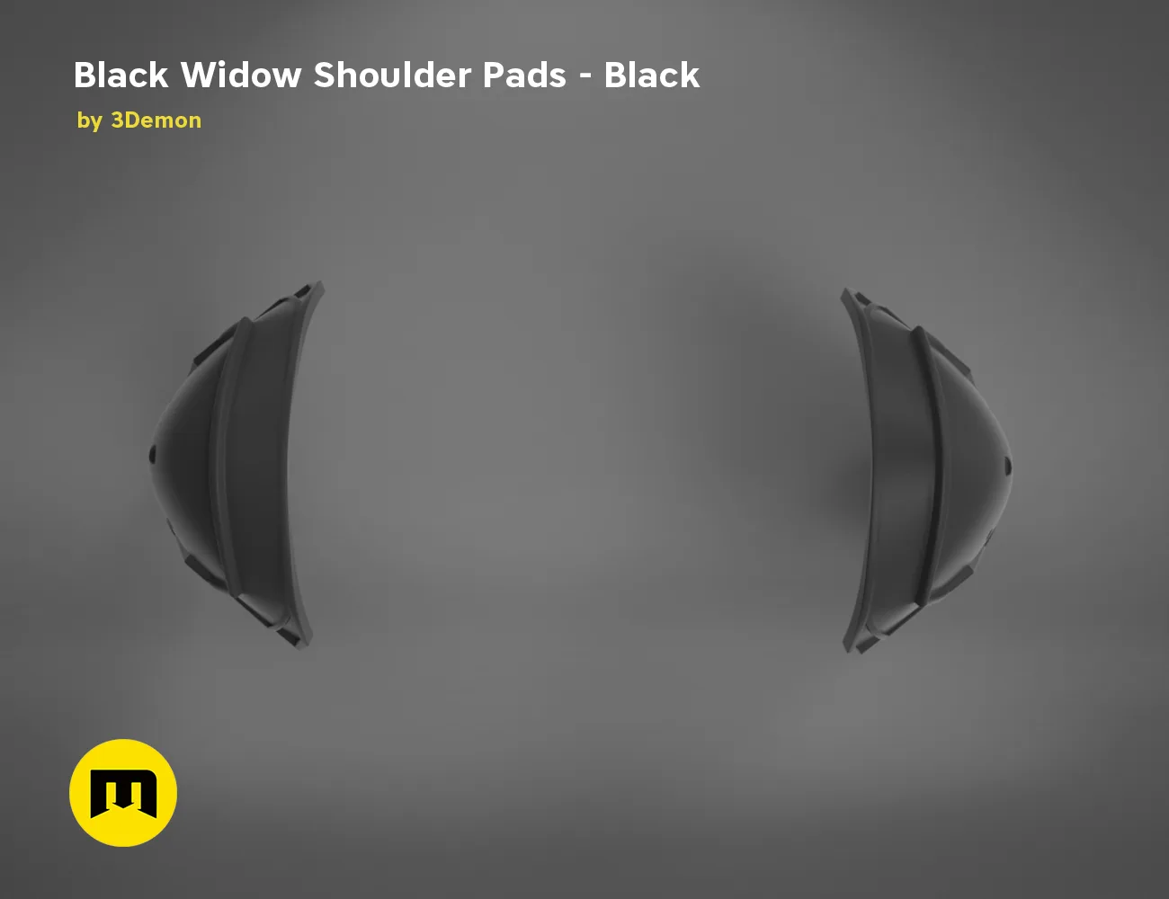 3D model render of Black Widow Shoulder Armor, dual curved black shoulder pads, 3D print cosplay prop