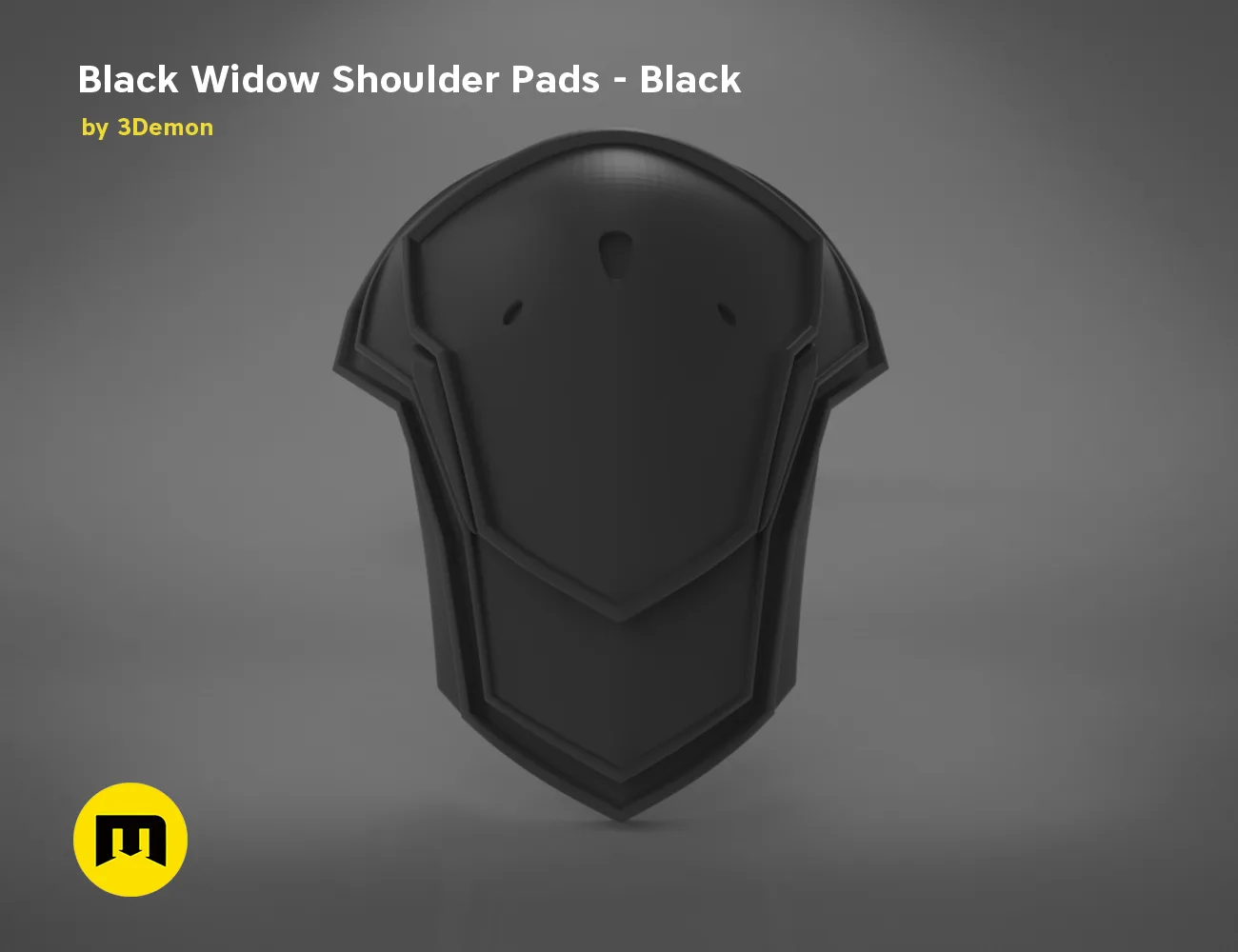 3D model render of Black Widow Shoulder Armor, sleek black cosplay prop, front view STL