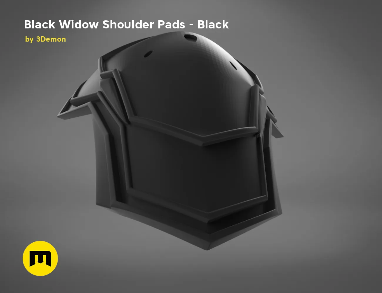 3D model render of Black Widow Shoulder Pads STL, sleek armor detail, 3D print cosplay prop