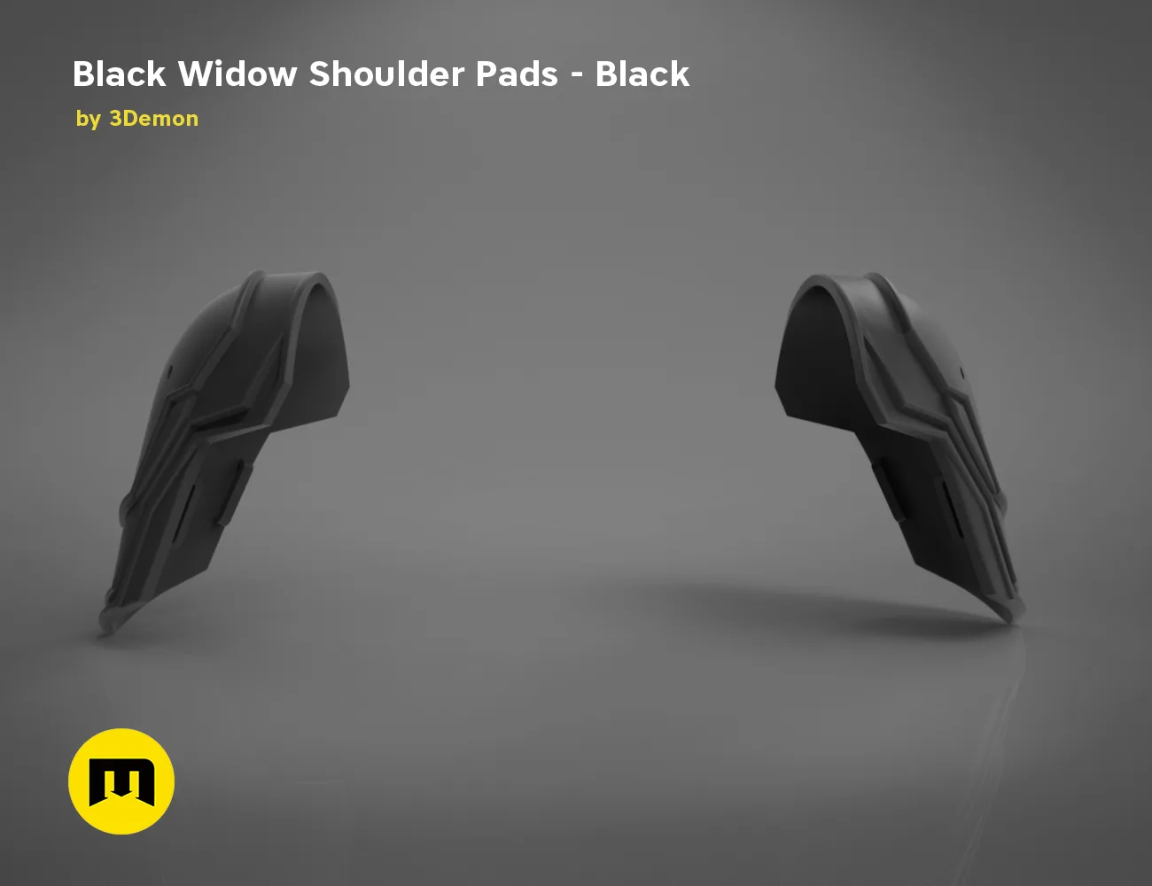 3D visualization of Black Widow Shoulder Pads STL, sleek armor design, 3D print cosplay prop