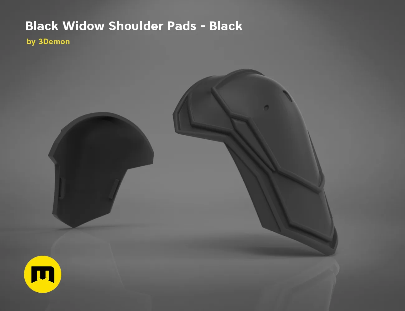 3D visualization of Black Widow Shoulder Pads STL, sleek cosplay armor detail, 3D print