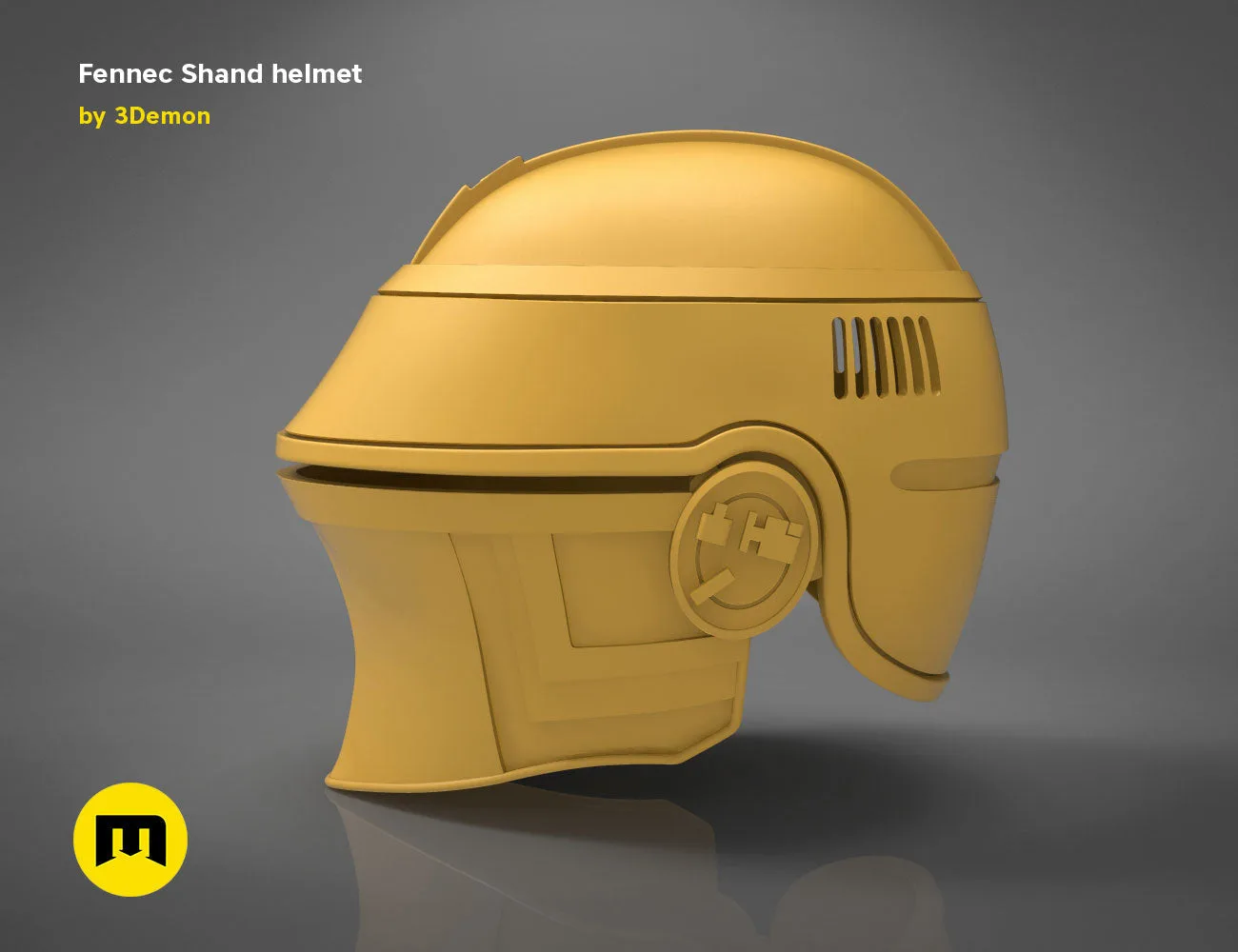 3D model render of Fennec Shand helmet, Mandalorian cosplay prop, side view