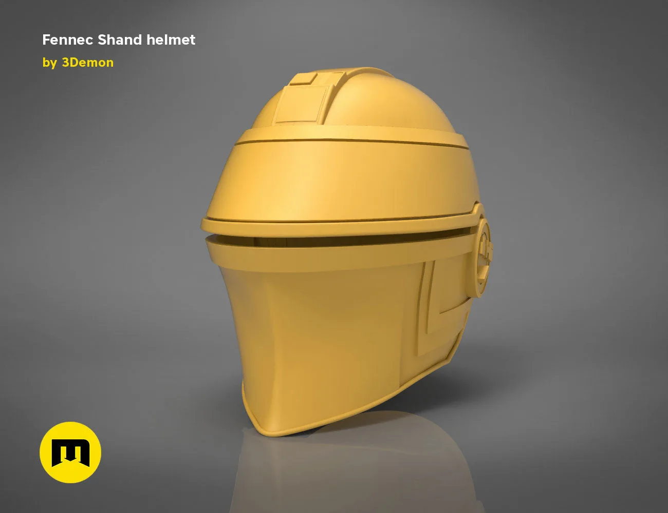 3D model render of Fennec Shand helmet, side view, Star Wars Mandalorian cosplay prop