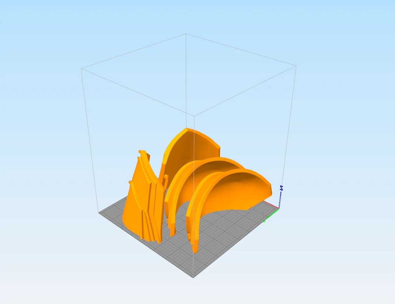 Slicer screenshot of Black Shoulder Armor - Black Widow STL, orange parts on print bed