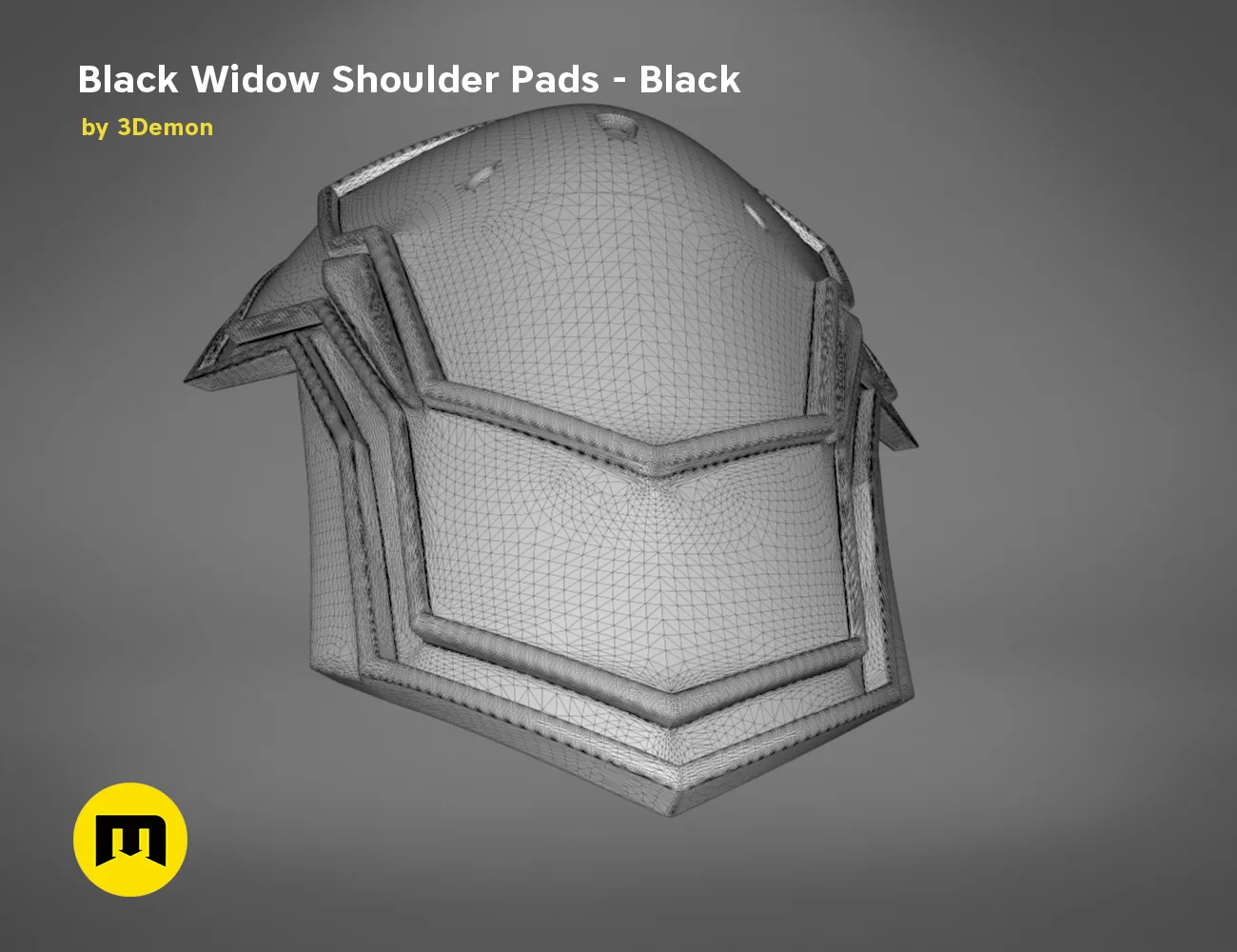 Wireframe mesh render of Black Widow Shoulder Pads STL, detailed mesh topology for 3D print cosplay armor