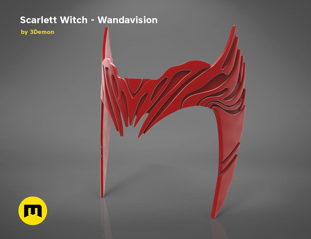 3D visualization of Scarlet Witch Wandavision headpiece, red energy waves accessory, Marvel cosplay prop