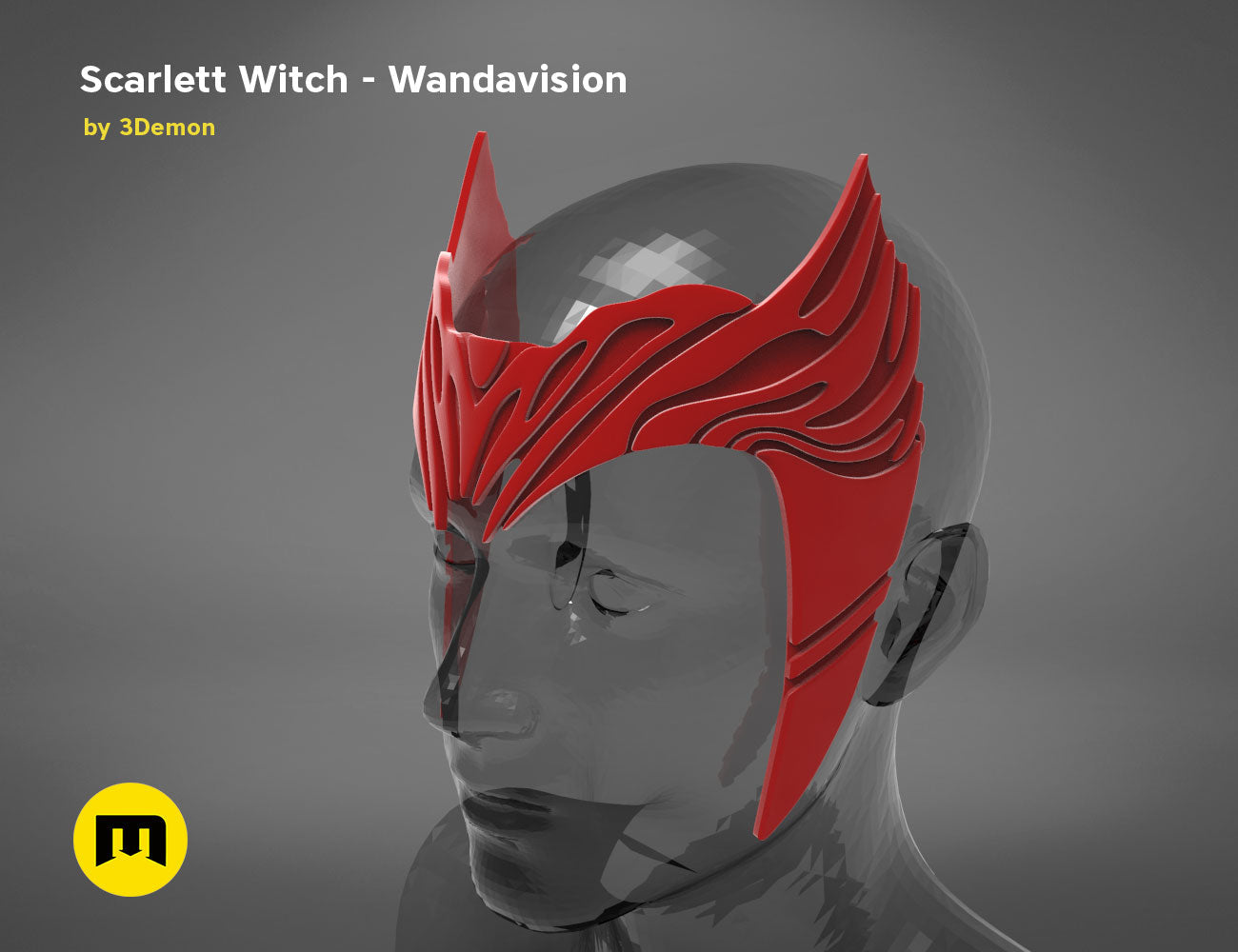 3D visualization of Scarlet Witch Headpiece, Wandavision-inspired cosplay accessory, fiery red energy crest