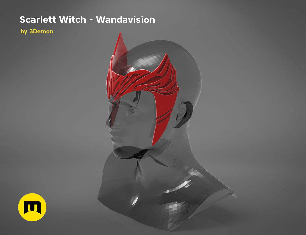 3D visualization of Scarlet Witch Wandavision headpiece, fiery red energy crown, Marvel cosplay accessory