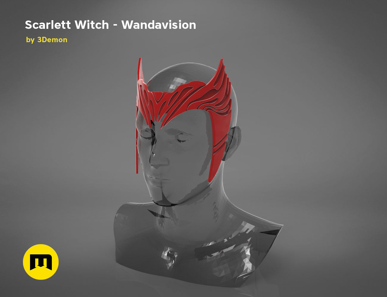 3D model render of Scarlet Witch Headpiece, red flame-like hair accessory, Marvel cosplay prop