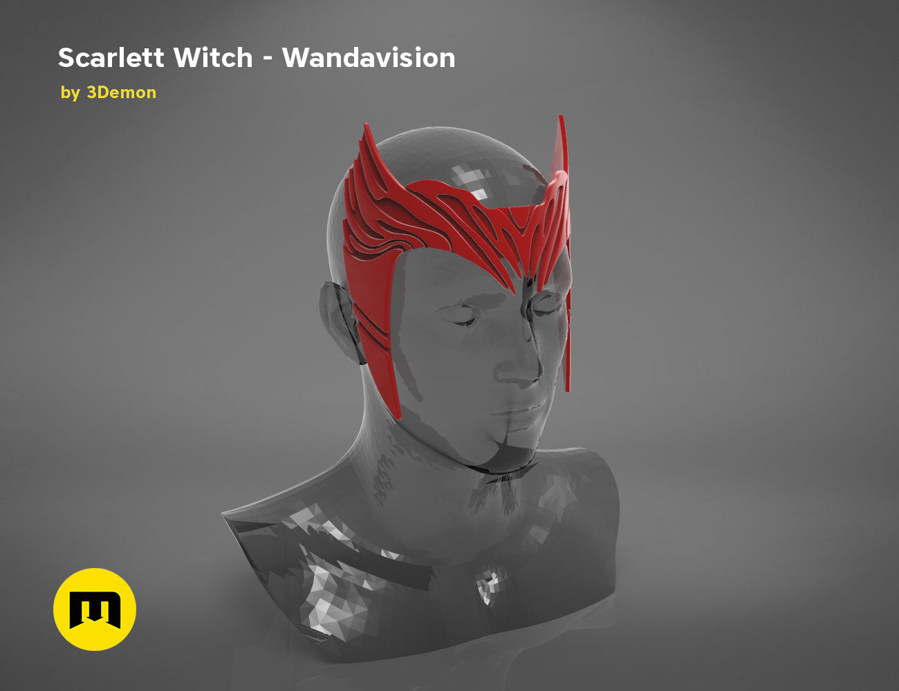 3D model render of Scarlet Witch Wandavision headpiece, red energy horns, Marvel accessory