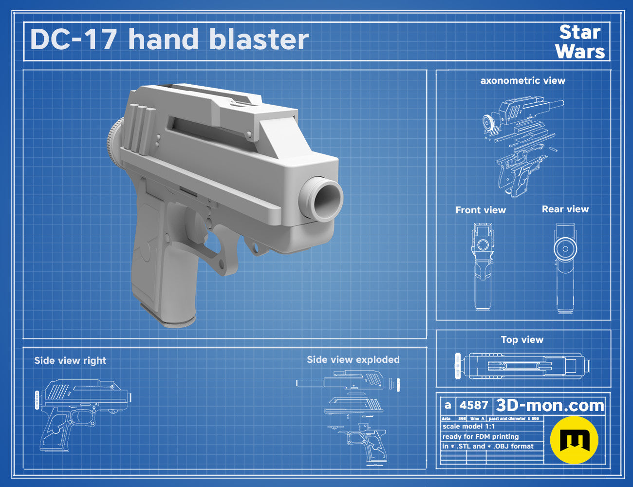 Exploded view of DC-17 Blaster STL, Star Wars weapon assembly guide for 3D print cosplay prop