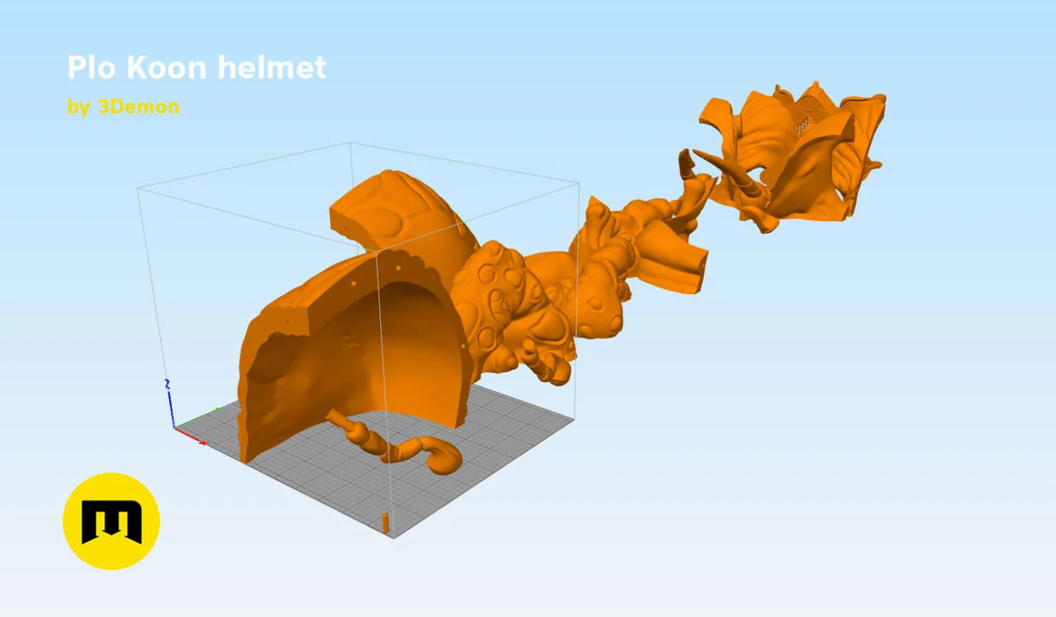 3D visualization of Plo Koon helmet STL, Star Wars cosplay prop, side view detail