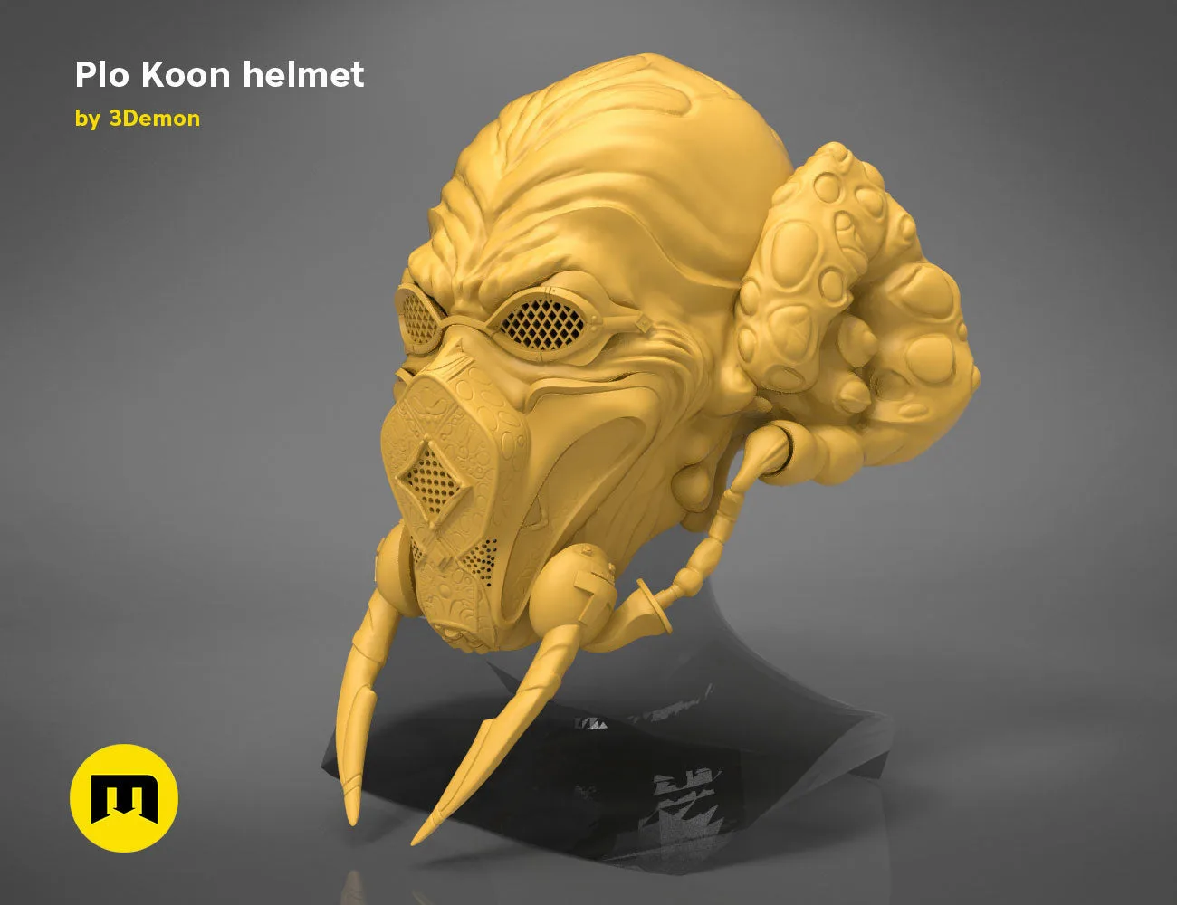 3D model render of Plo Koon helmet, Star Wars Jedi Master cosplay prop, side view