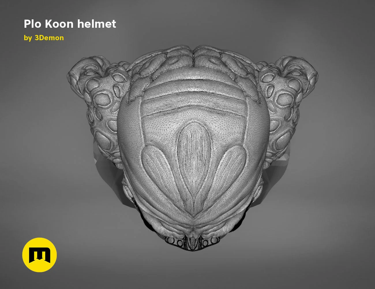 3D model render of Plo Koon helmet, Star Wars cosplay prop, intricate side horns detail