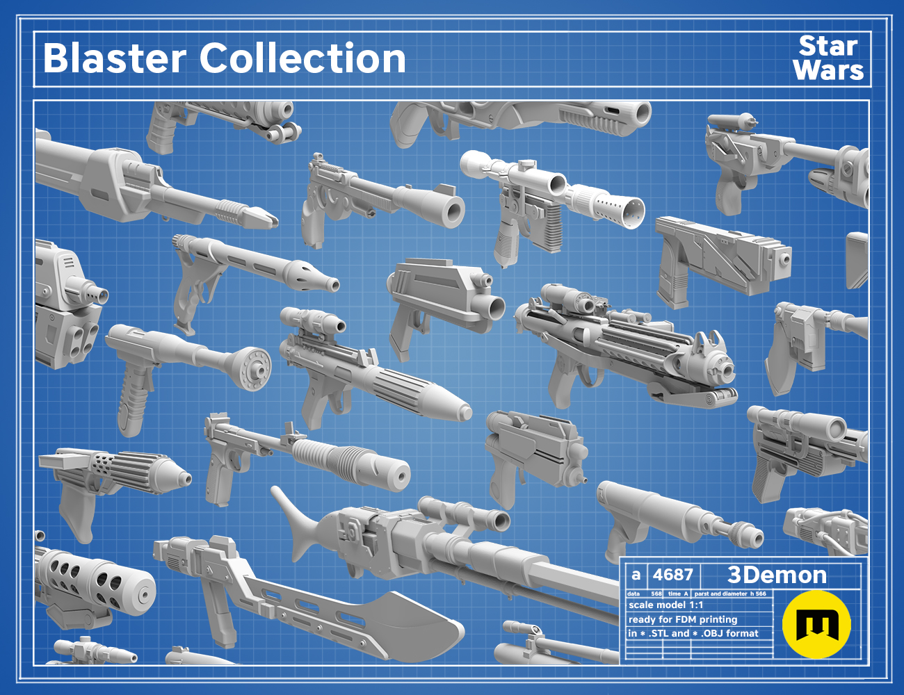 F-11D Blaster Rifle and SE44 Blaster - Star Wars Bundle - Printable s - STL  files 3D Print Model