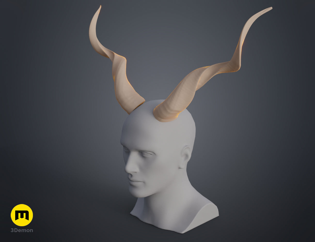 3D model render of Kudu horns, curved antler accessory for 3D print cosplay prop