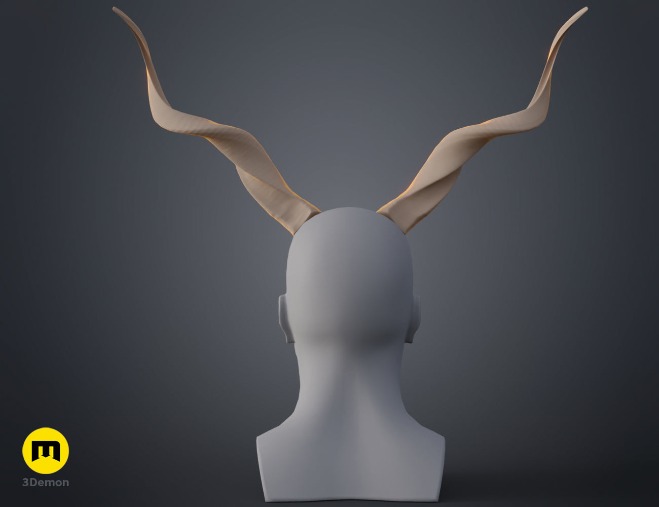 3D visualization of Kudu horns STL, rear view with curved horn details, 3D print accessory