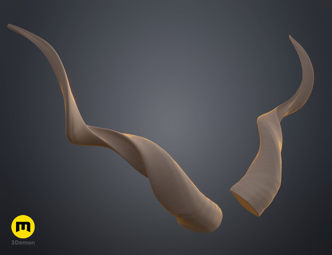 3D visualization of Kudu horns STL, twisted antler-style 3D print cosplay prop