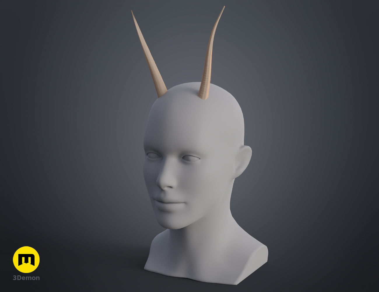 3D model render of Oribi horns, dual curved horns STL, 3D print cosplay accessory