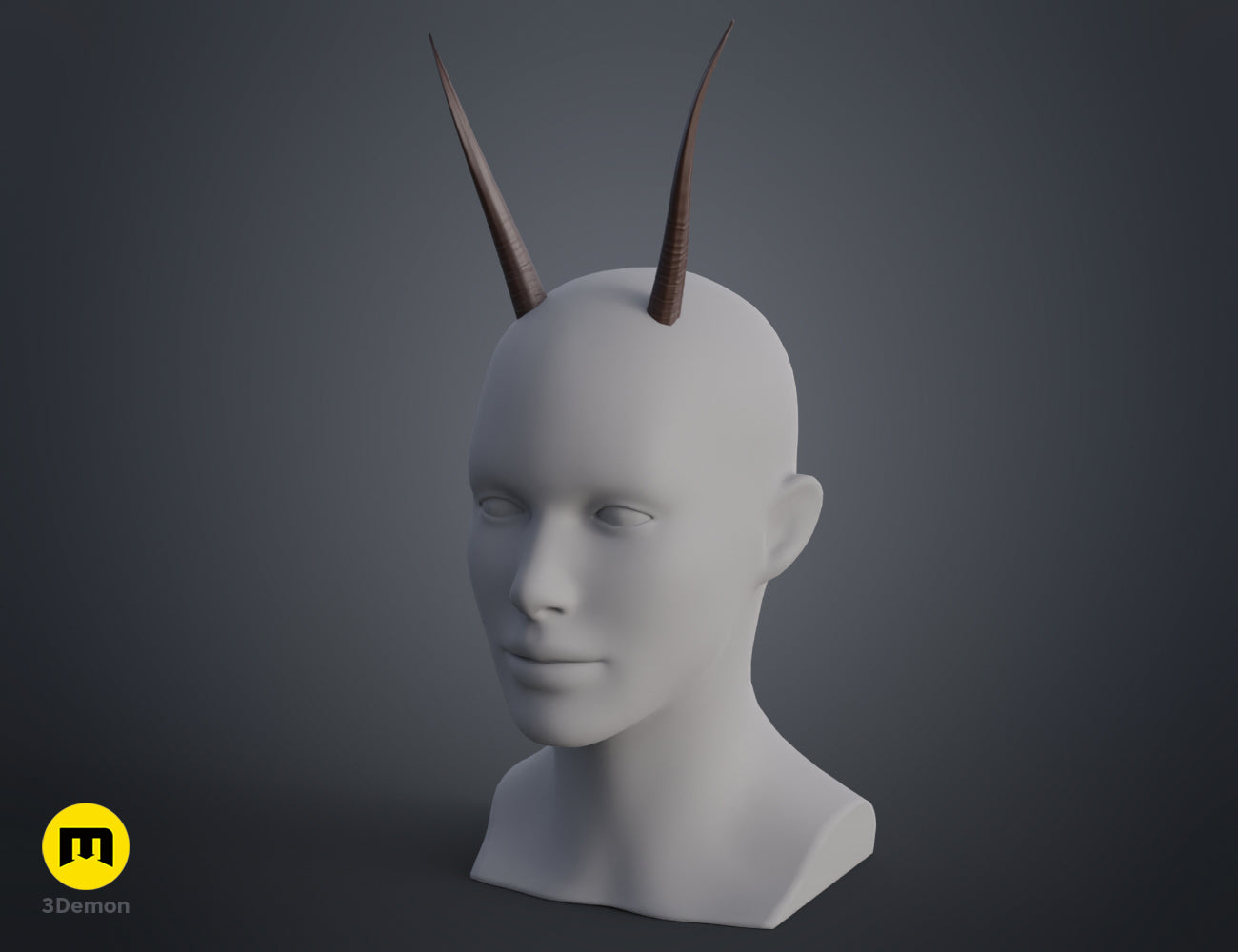 3D model render of Oribi horns STL, dual curved horns cosplay accessory, 3D print preview