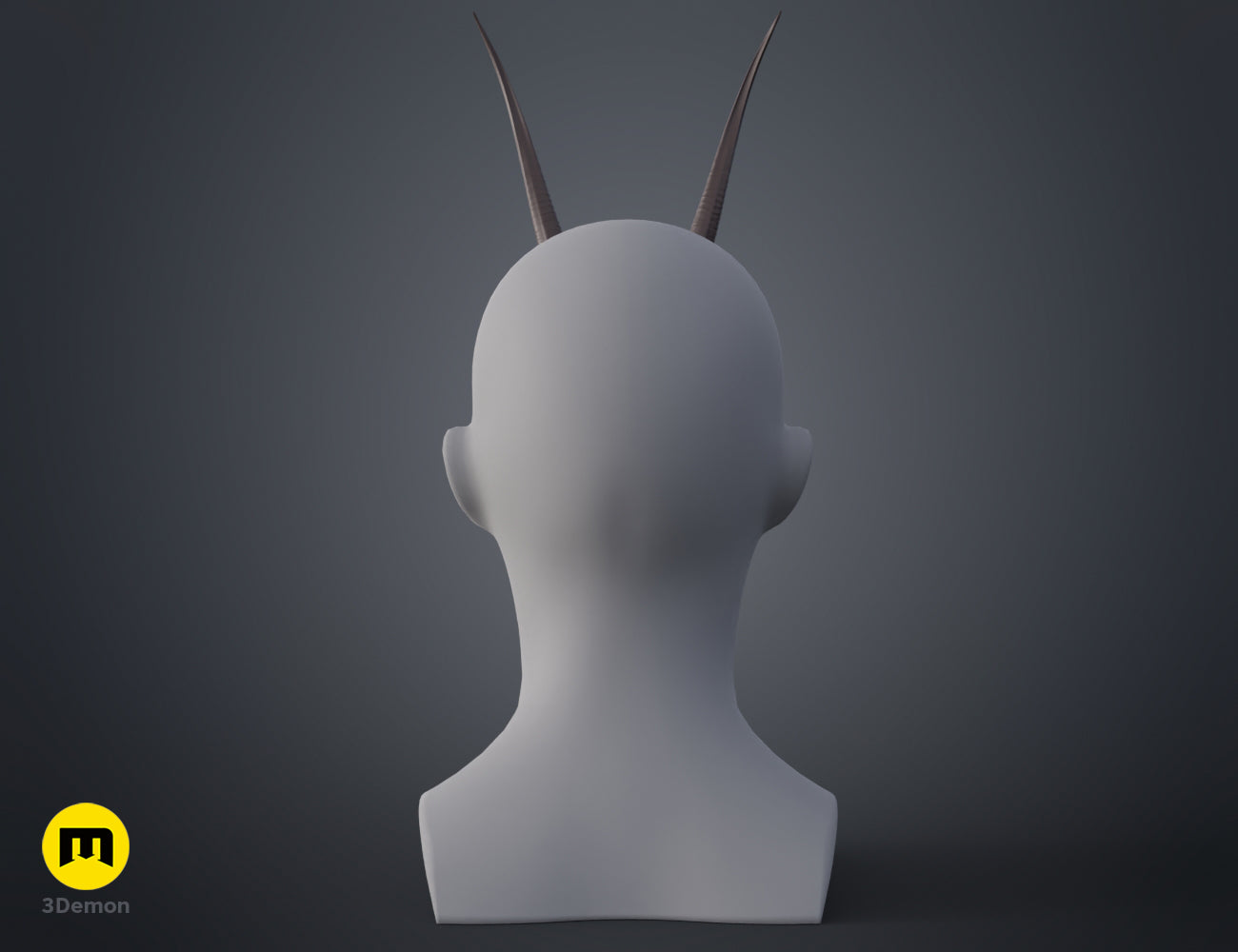 3D model render of Oribi horns, rear view with dual curved horns, 3D print accessory