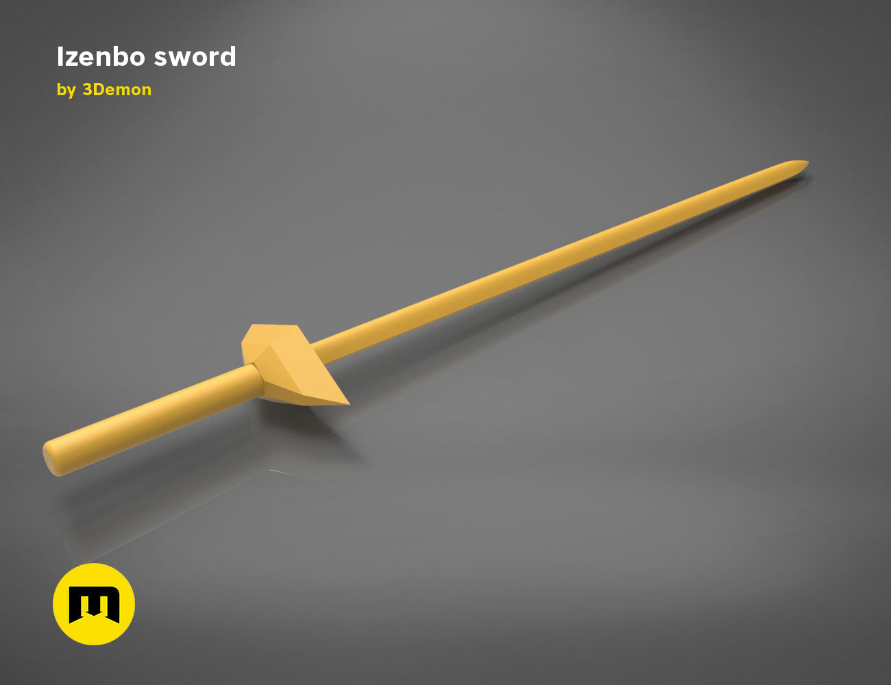 3D visualization of Izenbo sword, yellow fantasy weapon with crossguard, 3D print cosplay prop