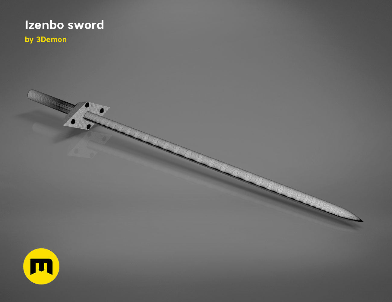 3D visualization of Izenbo sword, long-bladed fantasy weapon, 3D print cosplay prop