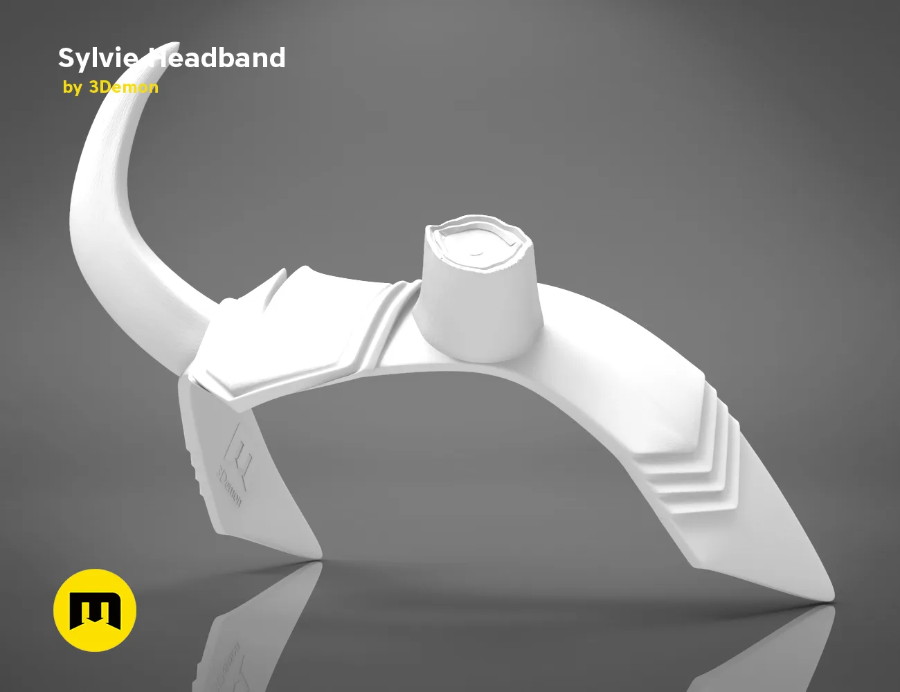 3D model render of Sylvie Horns Headband, white 3D print accessory with curved horn design