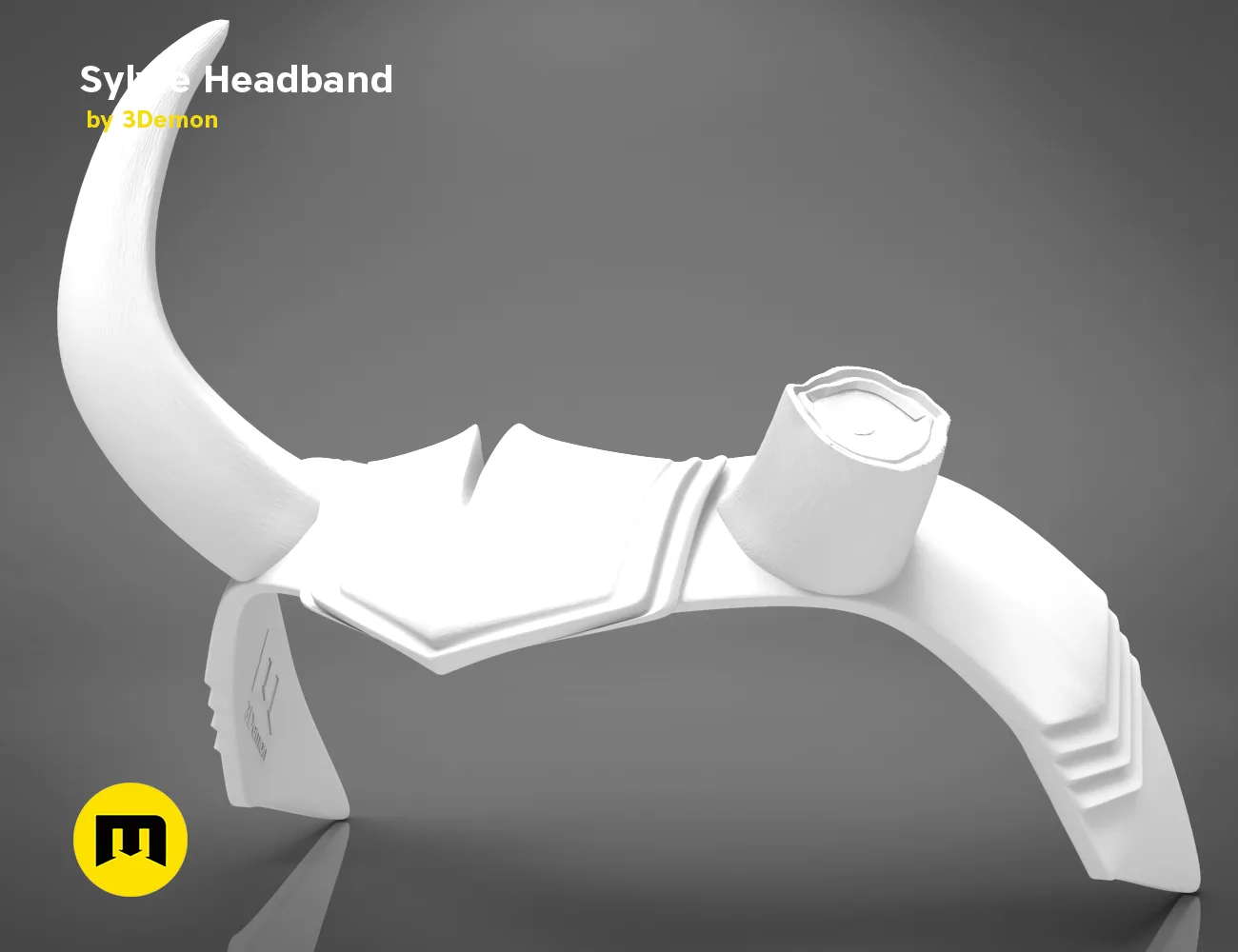 3D model render of Sylvie Horns Headband, white curved horns accessory for 3D print cosplay