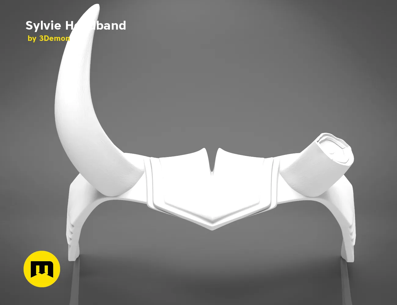 3D model render of Sylvie Horns Headband, white curved horns accessory for 3D print cosplay