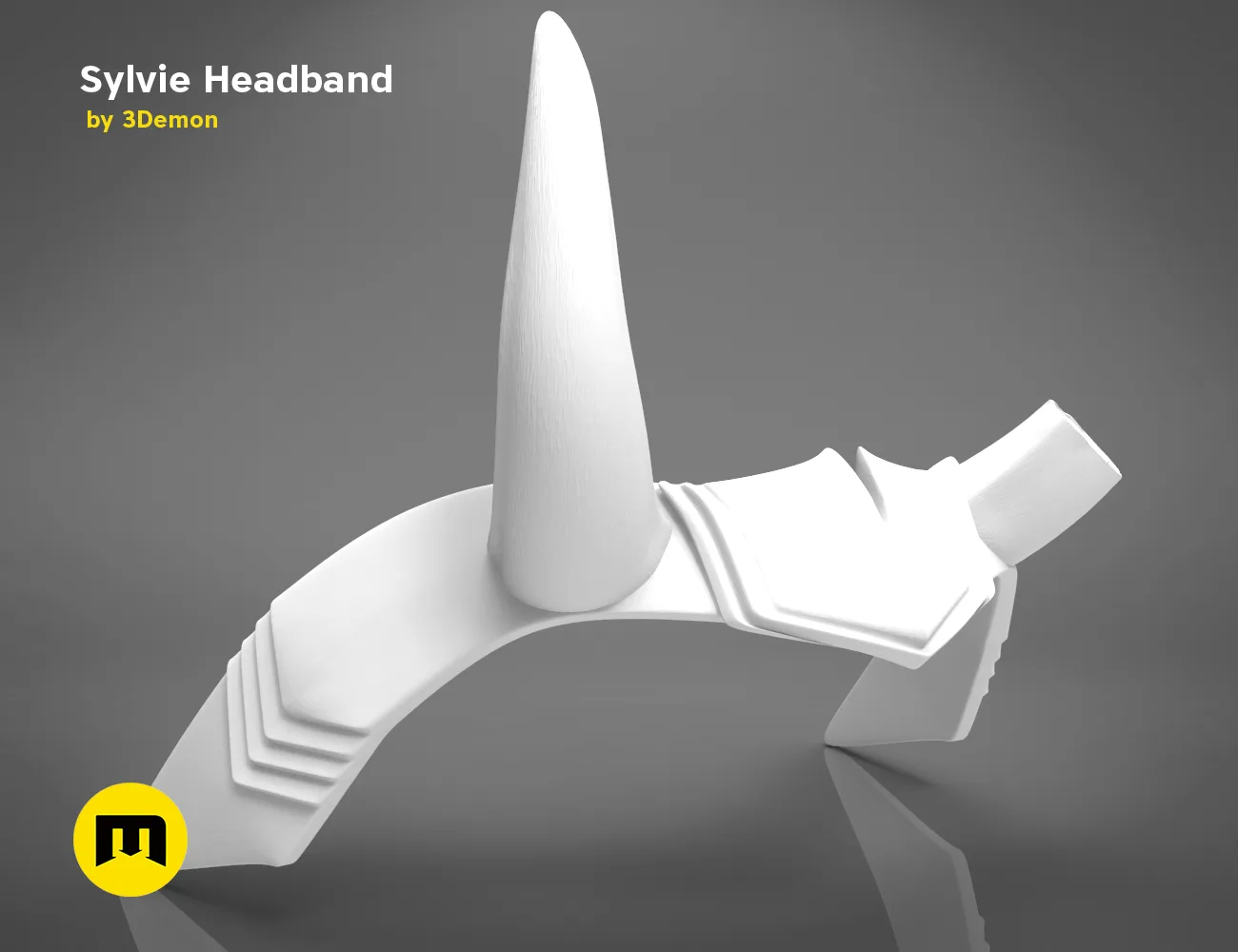 3D model render of Sylvie Horns Headband, white steampunk accessory with dual curved horns, 3D print